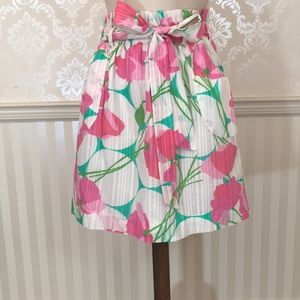 Lilly Pulitzer Avery Paperbag Waist Floral Mini Skirt XS Pink Resort